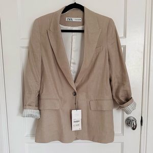 *NWT* ZARA - Slight Oversized Light Brown Linen Blazer (S)